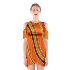Orange Lines Cutout Shoulder Dress by Valentinaart