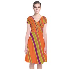 Orange Lines Short Sleeve Front Wrap Dress by Valentinaart