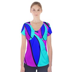 Purple And Blue Short Sleeve Front Detail Top by Valentinaart