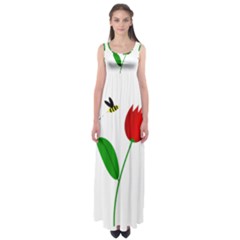 Red Tulip And Bee Empire Waist Maxi Dress by Valentinaart