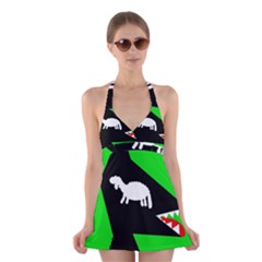 Wolf And Sheep Halter Swimsuit Dress by Valentinaart