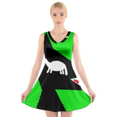 Wolf And Sheep V-neck Sleeveless Skater Dress by Valentinaart