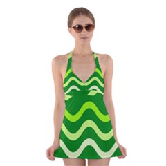 Green Waves Halter Swimsuit Dress by Valentinaart