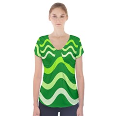 Green Waves Short Sleeve Front Detail Top by Valentinaart