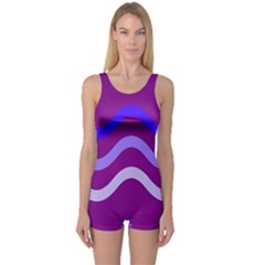 Purple Waves One Piece Boyleg Swimsuit by Valentinaart