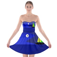 Blue Monster Fish Strapless Dresses by Valentinaart