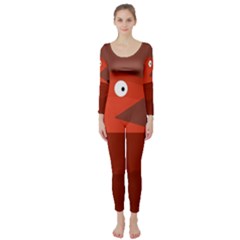 Red Monster Fish Long Sleeve Catsuit by Valentinaart