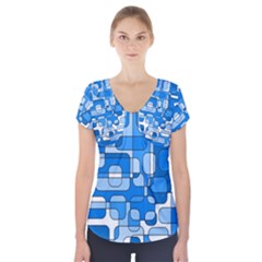 Blue Decorative Abstraction Short Sleeve Front Detail Top by Valentinaart