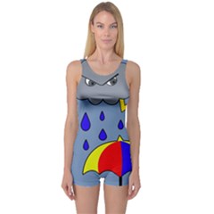 Rainy Day One Piece Boyleg Swimsuit by Valentinaart