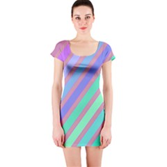 Pastel Colorful Lines Short Sleeve Bodycon Dress by Valentinaart