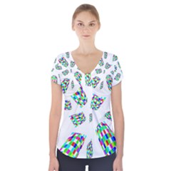 Colorful Abstraction Short Sleeve Front Detail Top by Valentinaart