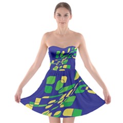 Blue Abstraction Strapless Dresses by Valentinaart