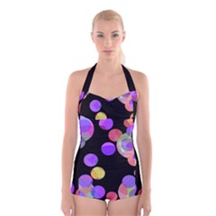 Colorful Decorative Circles Boyleg Halter Swimsuit  by Valentinaart