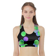Green Decorative Circles Sports Bra With Border by Valentinaart