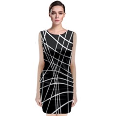 Black And White Elegant Lines Classic Sleeveless Midi Dress by Valentinaart