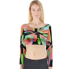 Colorful Abstract Flower Long Sleeve Crop Top by Valentinaart