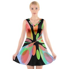 Colorful Abstract Flower V-neck Sleeveless Skater Dress by Valentinaart