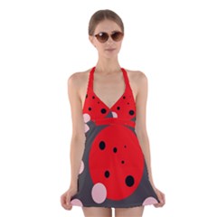 Red And Pink Dots Halter Swimsuit Dress by Valentinaart