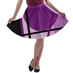 Purple Geometrical Abstraction A-line Skater Skirt by Valentinaart