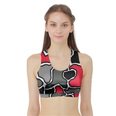 Black, Gray And Red Abstraction Sports Bra With Border by Valentinaart