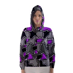 Purple And Gray Abstraction Hooded Wind Breaker (women) by Valentinaart