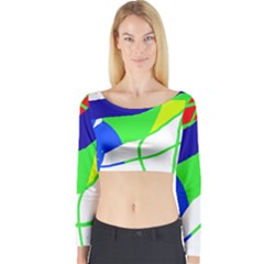 Colorful Abstraction Long Sleeve Crop Top by Valentinaart
