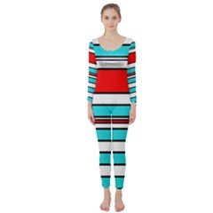 Blue, Red, And White Lines Long Sleeve Catsuit by Valentinaart
