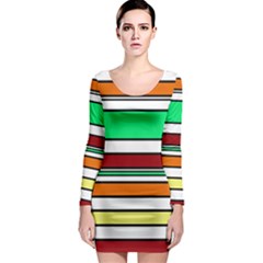 Green, Orange And Yellow Lines Long Sleeve Bodycon Dress by Valentinaart