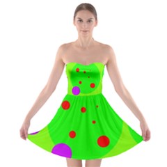 Green And Purple Dots Strapless Dresses by Valentinaart