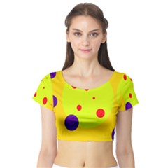 Yellow And Purple Dots Short Sleeve Crop Top (tight Fit) by Valentinaart