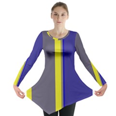 Blue And Yellow Lines Long Sleeve Tunic  by Valentinaart