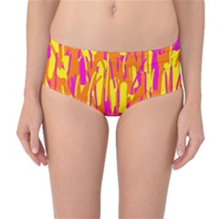 Pink And Yellow Pattern Mid-waist Bikini Bottoms by Valentinaart