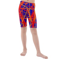 Orange And Blue Pattern Kid s Mid Length Swim Shorts by Valentinaart