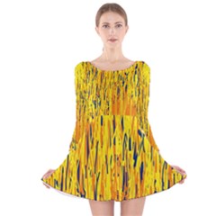 Yellow Pattern Long Sleeve Velvet Skater Dress by Valentinaart