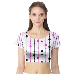 Magenta, Black And White Pattern Short Sleeve Crop Top (tight Fit) by Valentinaart
