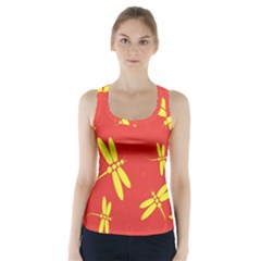 Red And Yellow Dragonflies Pattern Racer Back Sports Top by Valentinaart