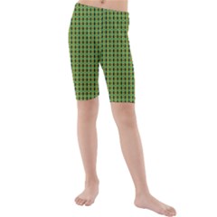 Mod Green Orange Pattern Kid s Mid Length Swim Shorts by BrightVibesDesign