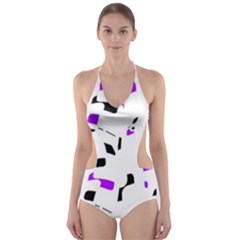 Purple, Black And White Pattern Cut-out One Piece Swimsuit by Valentinaart