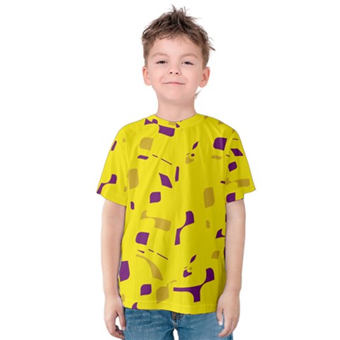 Yellow And Purple Pattern Kid s Cotton Tee by Valentinaart