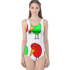 Green And Red Birds One Piece Swimsuit by Valentinaart