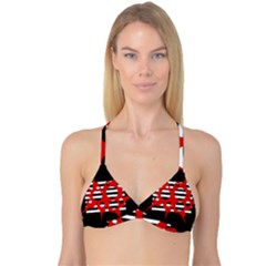 Red, Black And White Abstract Design Reversible Tri Bikini Top by Valentinaart
