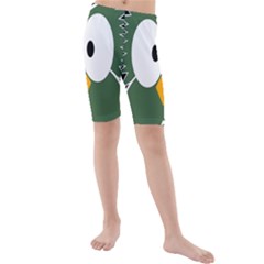 Green Owl Kid s Mid Length Swim Shorts by Valentinaart