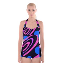 Pink And Blue Twist Boyleg Halter Swimsuit  by Valentinaart