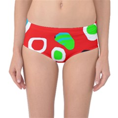 Red Abstract Pattern Mid-waist Bikini Bottoms by Valentinaart