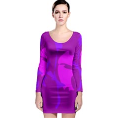 Purple, Pink And Magenta Amoeba Abstraction Long Sleeve Bodycon Dress by Valentinaart