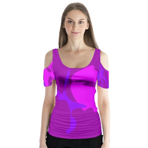 Purple, Pink And Magenta Amoeba Abstraction Butterfly Sleeve Cutout Tee  by Valentinaart