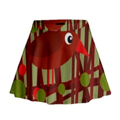 Red Cute Bird Mini Flare Skirt by Valentinaart