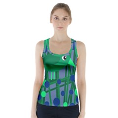 Green And Blue Bird Racer Back Sports Top by Valentinaart