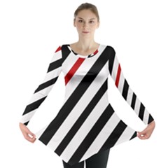 Red, Black And White Lines Long Sleeve Tunic  by Valentinaart