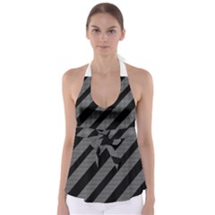 Black And Gray Lines Babydoll Tankini Top by Valentinaart